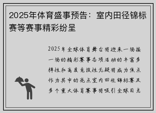 2025年体育盛事预告：室内田径锦标赛等赛事精彩纷呈